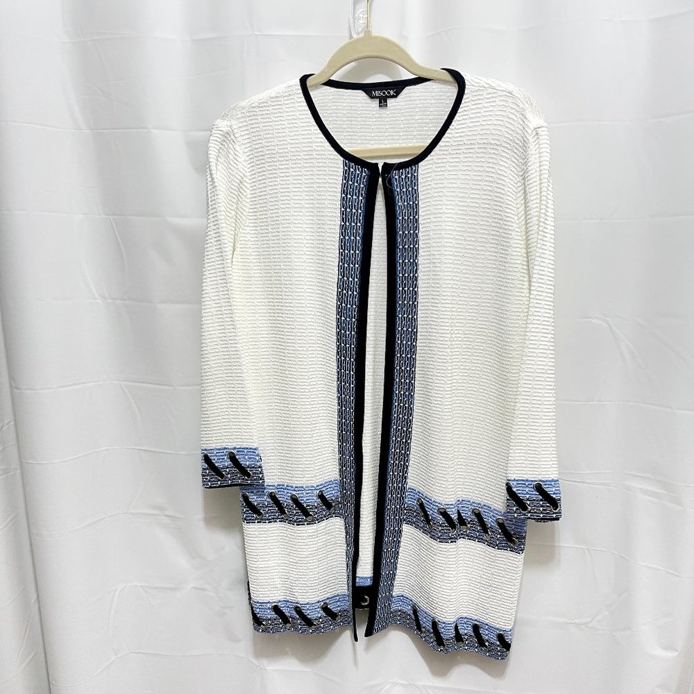 NWOT Misook Open Front Cardigan Sweater, Sz L, White